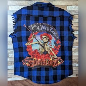 Grateful Dead Distressed Fringed Sleeveless Flannel Shirt